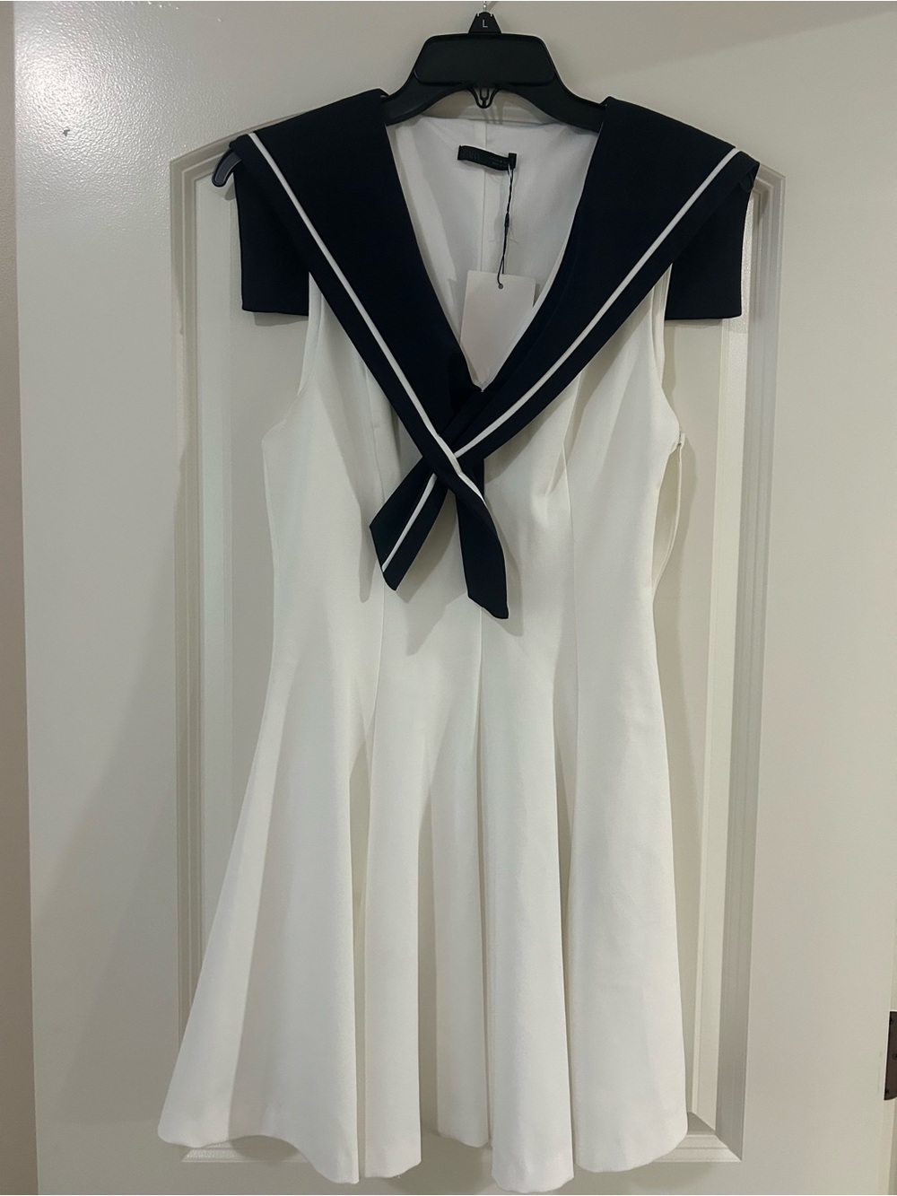 Zara White Mini Dress with Navy Sailor Collar